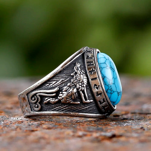Howling Wolves Rune Ring in Stainless Steel