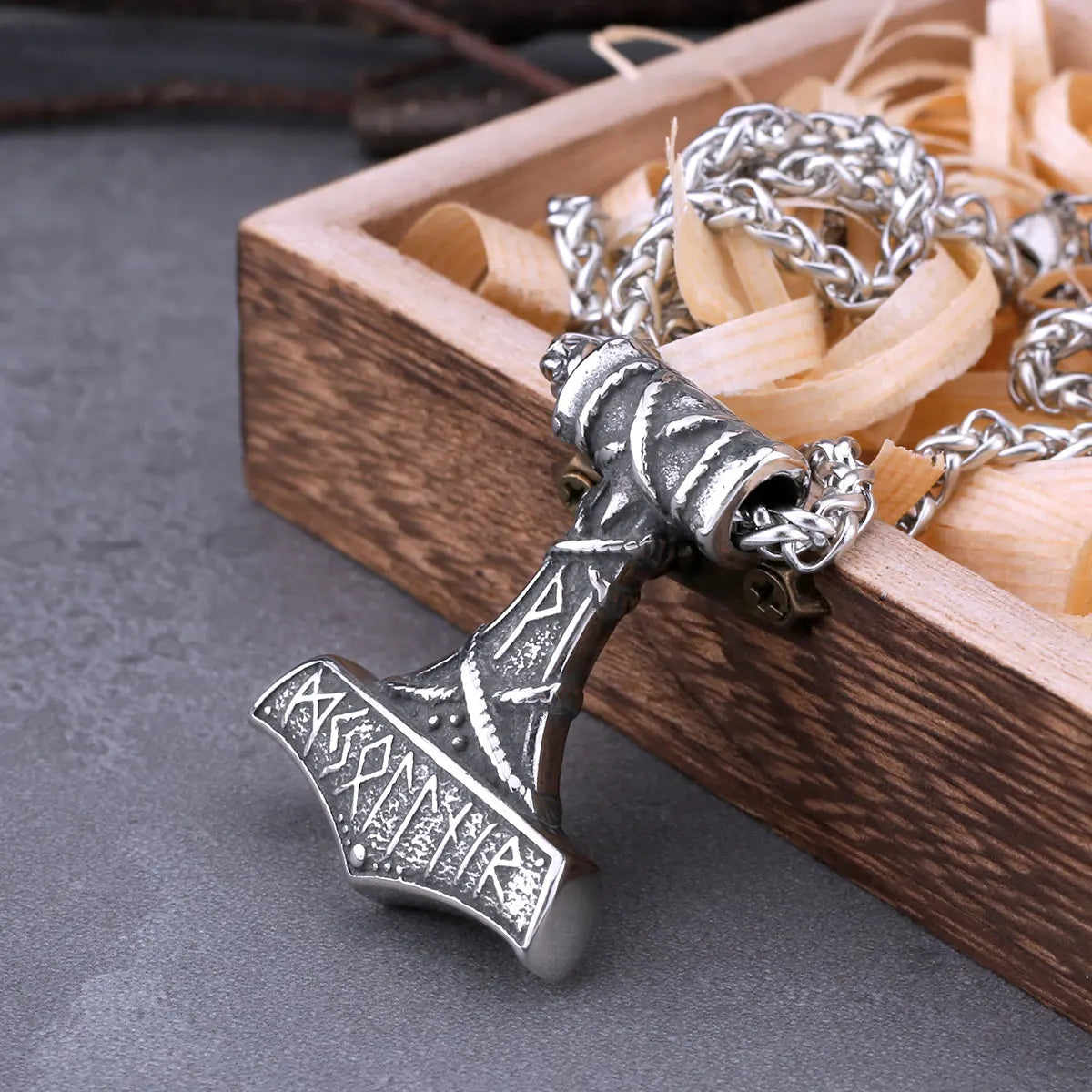 Mjolnir with Runes Necklace