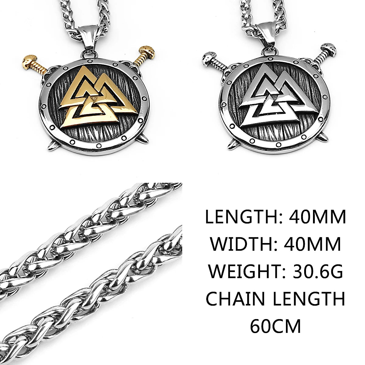 Valknut Sword and Shield Stainless Steel Necklace