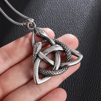 Triquetra with Ouroboros Stainless Steel Necklace