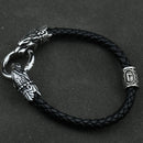 Freya Cat with Runes Steel and Leather Bracelet