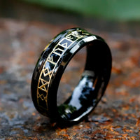 Black Viking 8mm Tungsten Steel Rune Ring