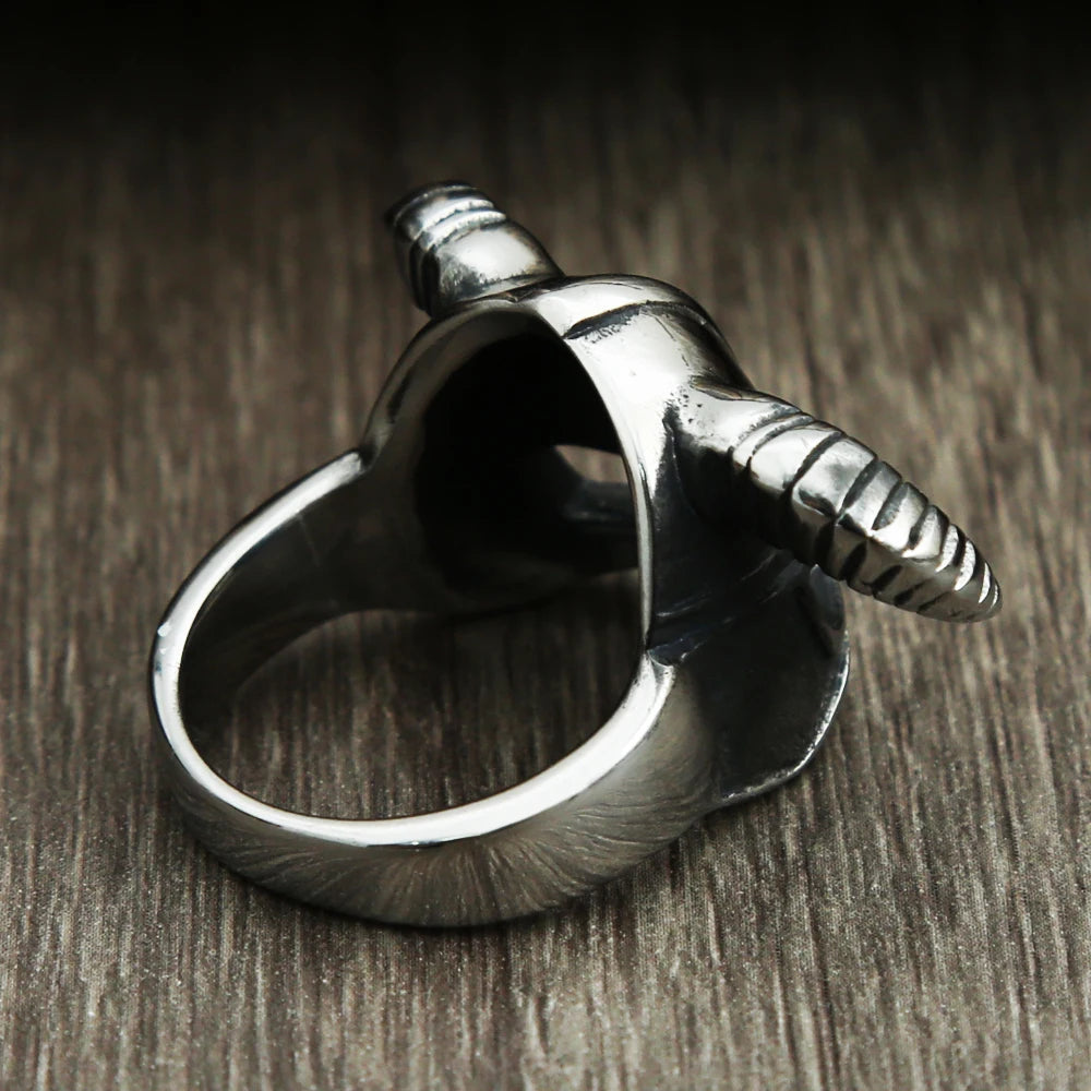 Horned Viking Helmet 316L Stainless Steel Ring