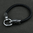 Freya Cat with Runes Steel and Leather Bracelet