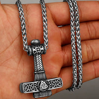 Mjolnir Necklace with Valknut Relief Stainless Steel Necklace