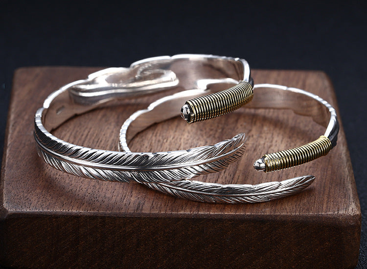 Feather of the Norse Hawk Veðrfölnir  999 Sterling Silver Bracelet