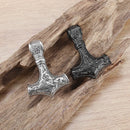 Hammer of Thor Mjolnir with Wolf Stainless Steel Necklace