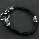 Freya Cat with Runes Steel and Leather Bracelet