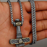 Mjolnir Necklace with Valknut Relief Stainless Steel Necklace