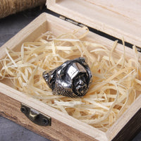 Odin with his Ravens Hugin and Munin and his Wolves Geri and Freki Stainless Steel Ring