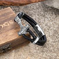Mjolnir Leather Bracelet with Magnetic Buckle