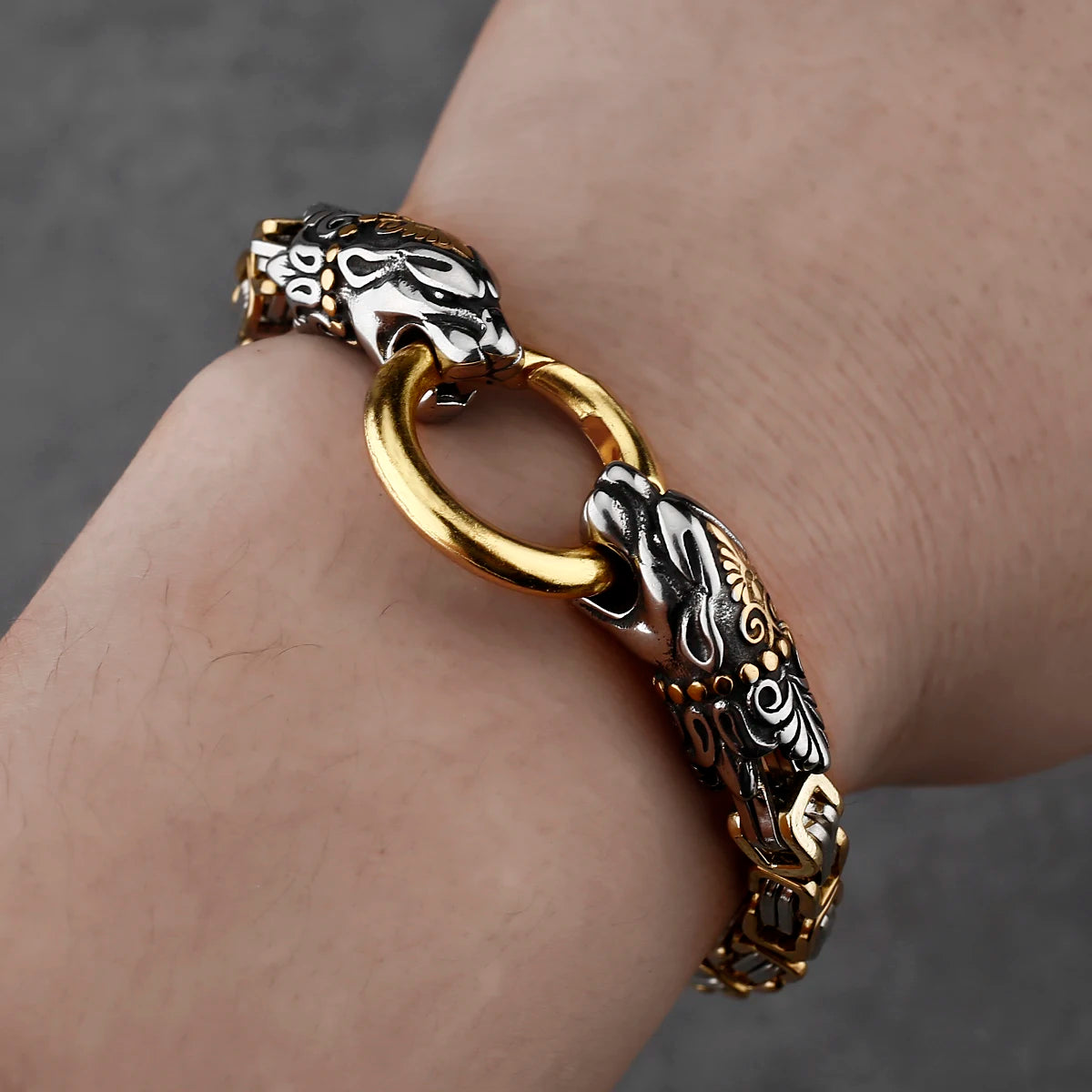 Freya Cat with Runes Steel Bracelet