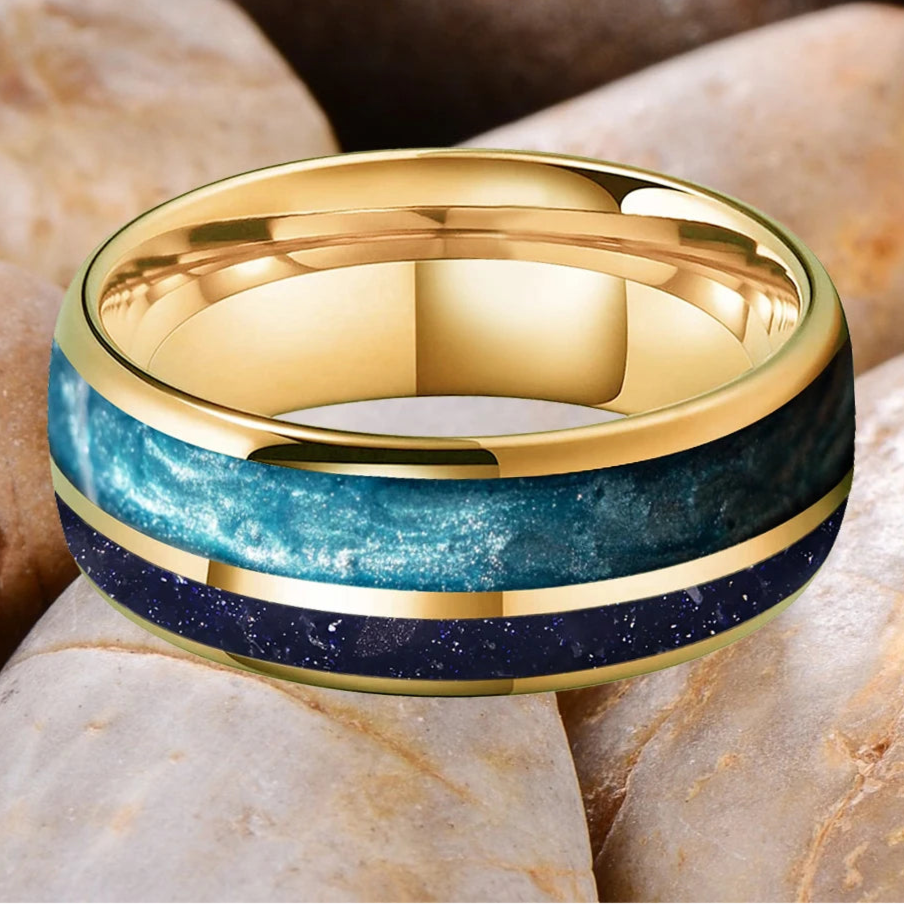 Skadi Bounty 8mm Tungsten Carbide Ring with Sandstone and Crushed Pearl