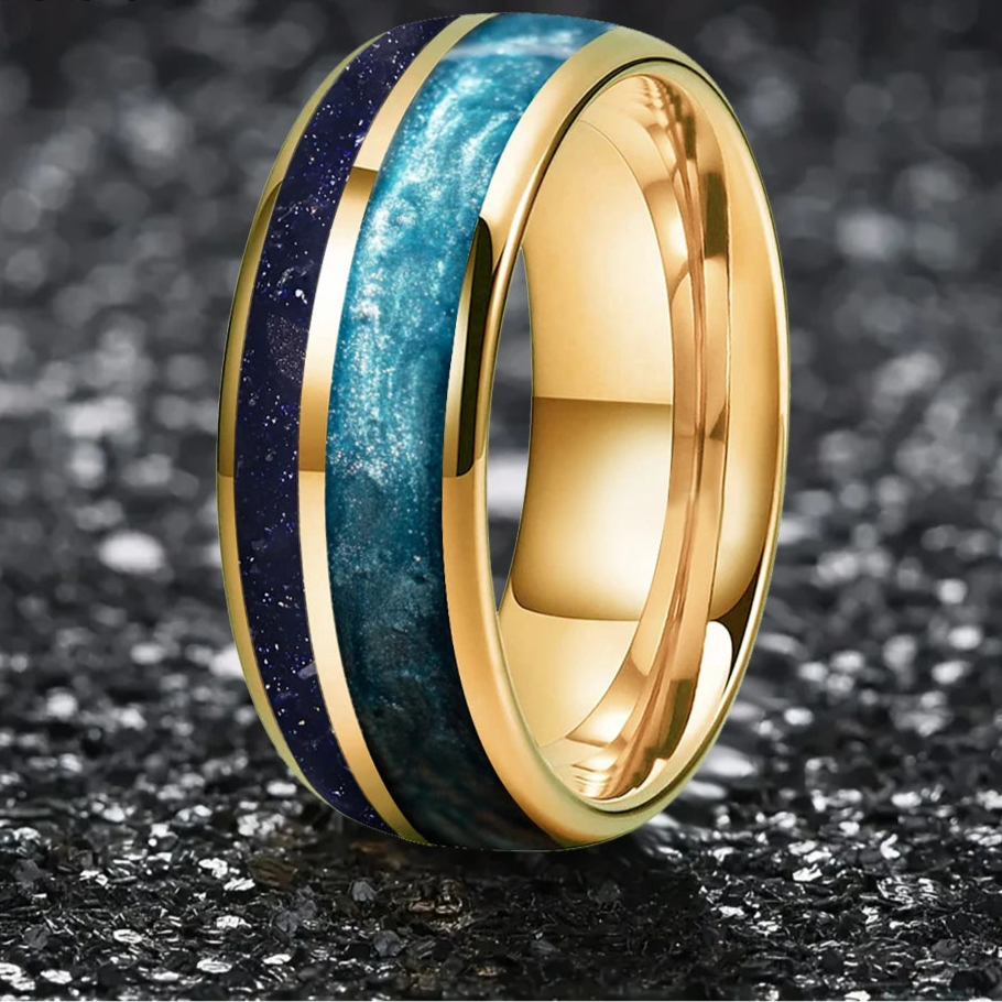 Skadi Bounty 8mm Tungsten Carbide Ring with Sandstone and Crushed Pearl
