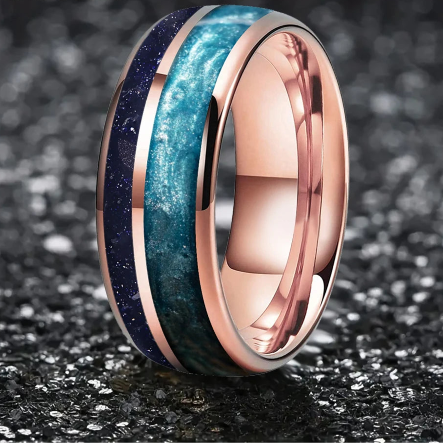 Skadi Bounty 8mm Tungsten Carbide Ring with Sandstone and Crushed Pearl
