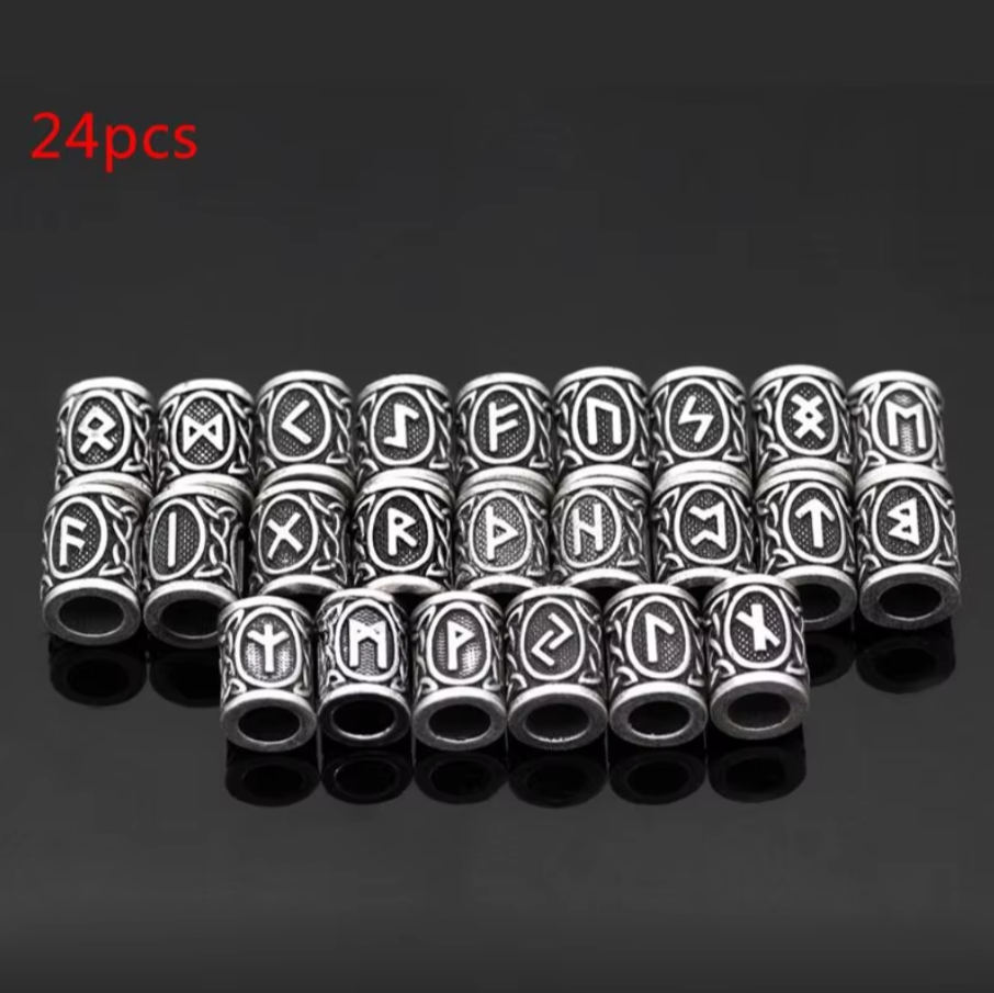 Stainless Steel Runes Beard Rings - 24pcs