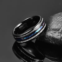 Thor Hammer and Lightning 8mm Tungsten Carbide Ring with meteorite and Abalone Shell