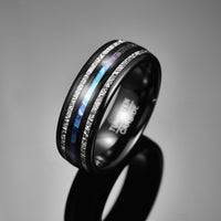 Thor Hammer and Lightning 8mm Tungsten Carbide Ring with meteorite and Abalone Shell