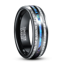 Thor Hammer and Lightning 8mm Tungsten Carbide Ring with meteorite and Abalone Shell
