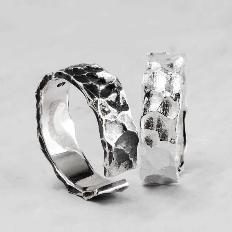 Thor and Sif Blessings Wide Hammered and Adjustable Ring in 925 Sterling Silver