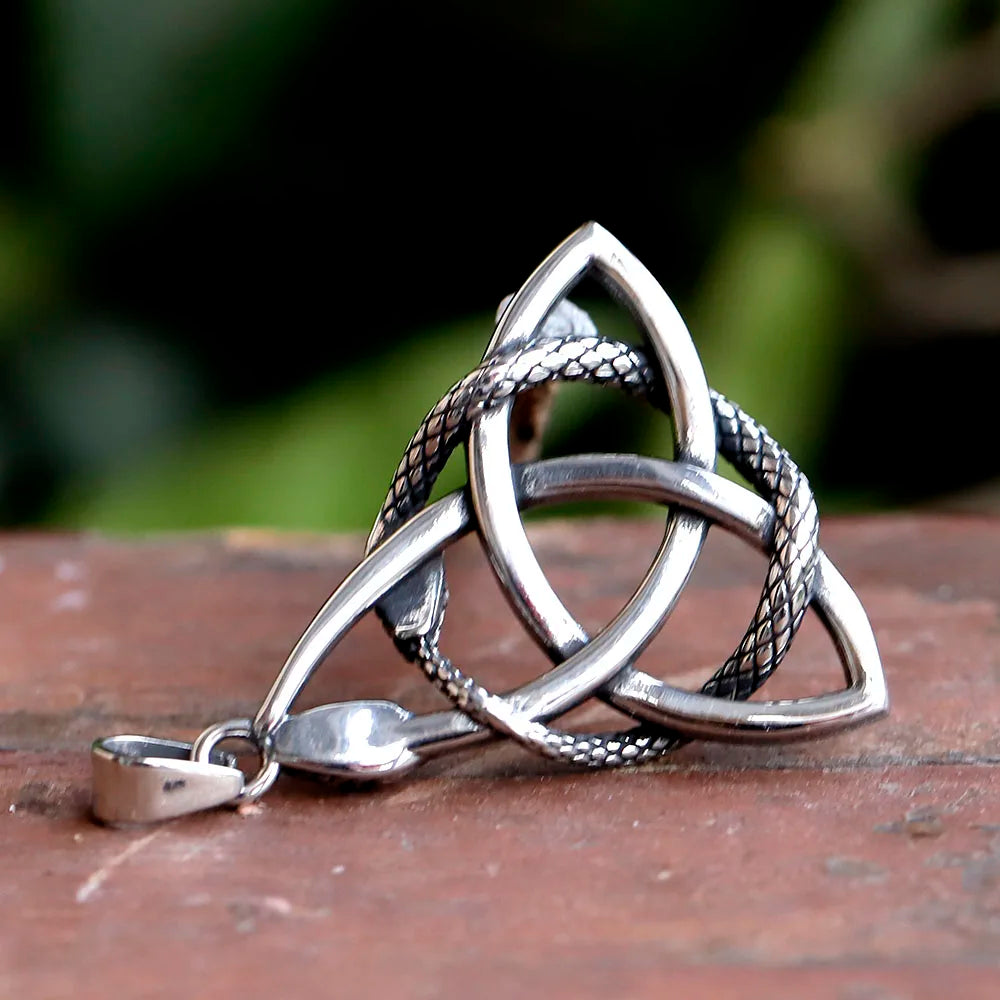 Triquetra with Ouroboros Stainless Steel Necklace