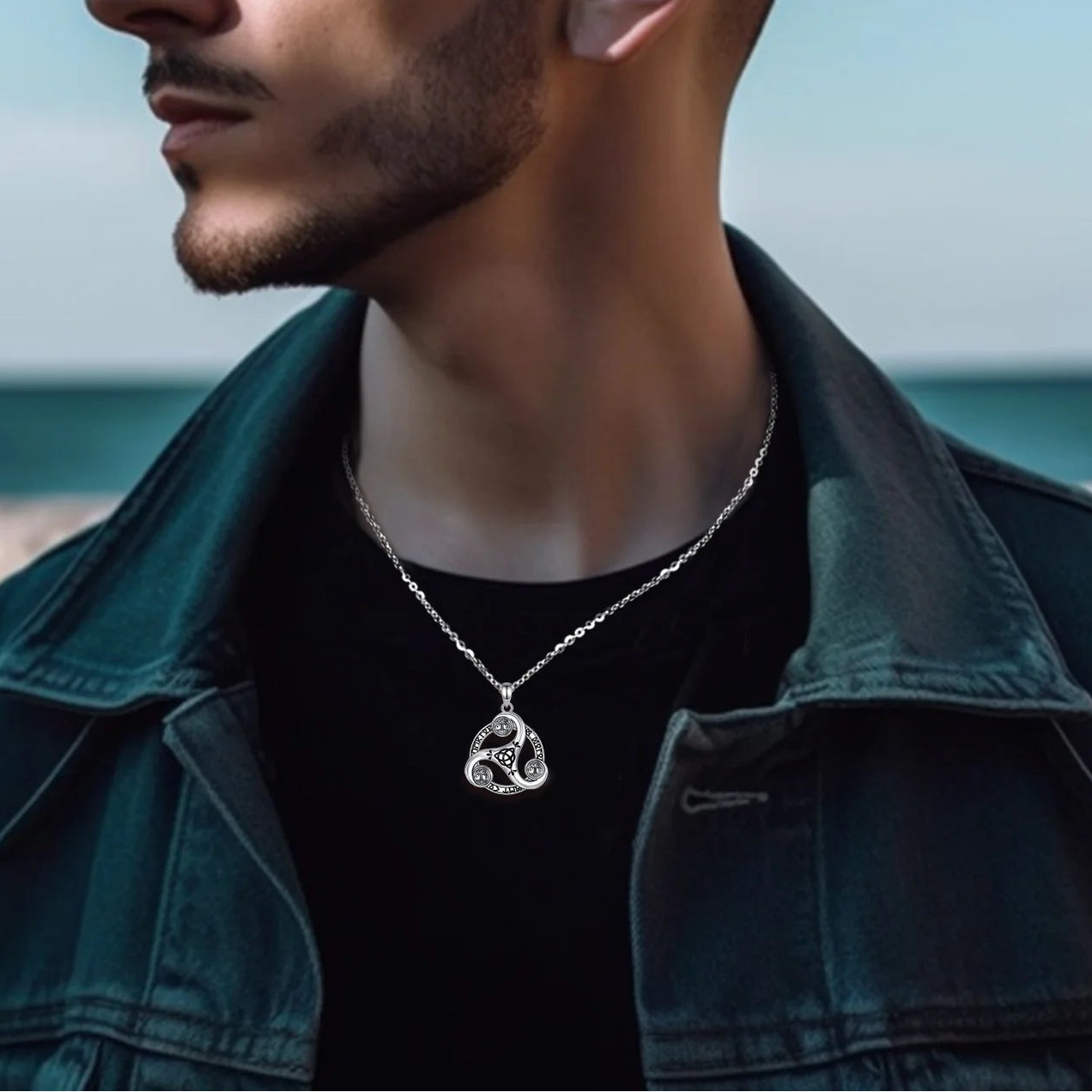 Triskele the Triple Horn of Odin 925 Sterling Silver Necklace