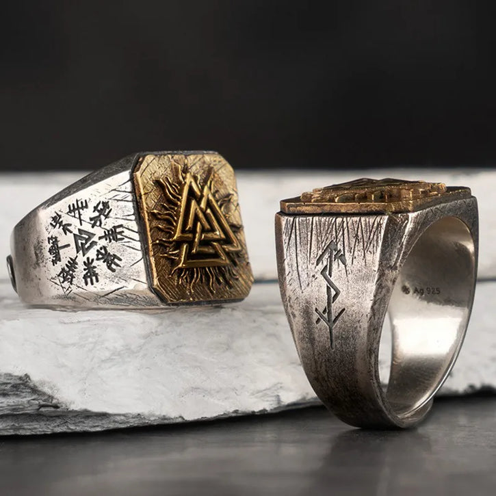 Valknut Adjustable Signet Ring in 925 Sterling Silver