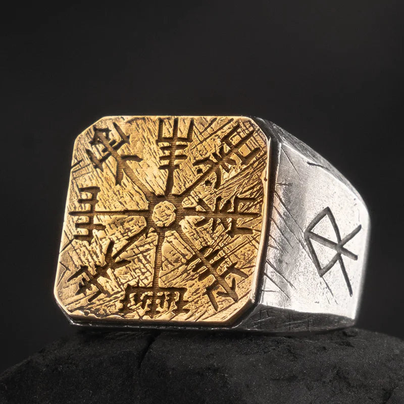 Vegvisir The Viking Compass 925 Sterling Silver and Copper Adjustable Ring