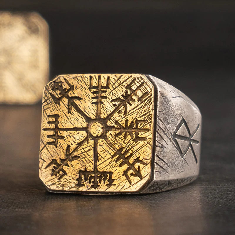 Vegvisir The Viking Compass 925 Sterling Silver and Copper Adjustable Ring