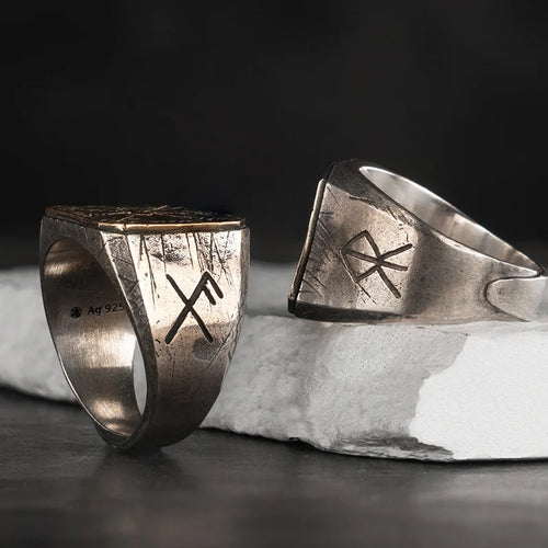 Vegvisir The Viking Compass 925 Sterling Silver and Copper Adjustable Ring