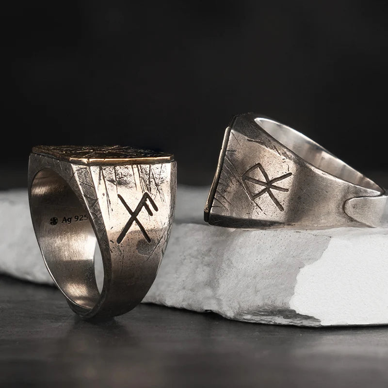 Vegvisir The Viking Compass 925 Sterling Silver and Copper Adjustable Ring