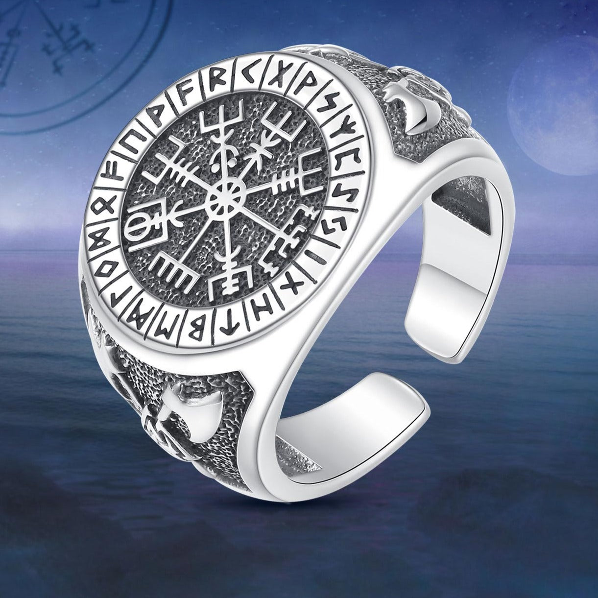 Vegvisir the Viking Compass Adjustable 925 Sterling Silver Ring