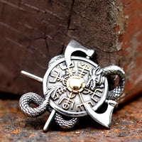 Viking Axe and Shield Stainless Steel Pendant