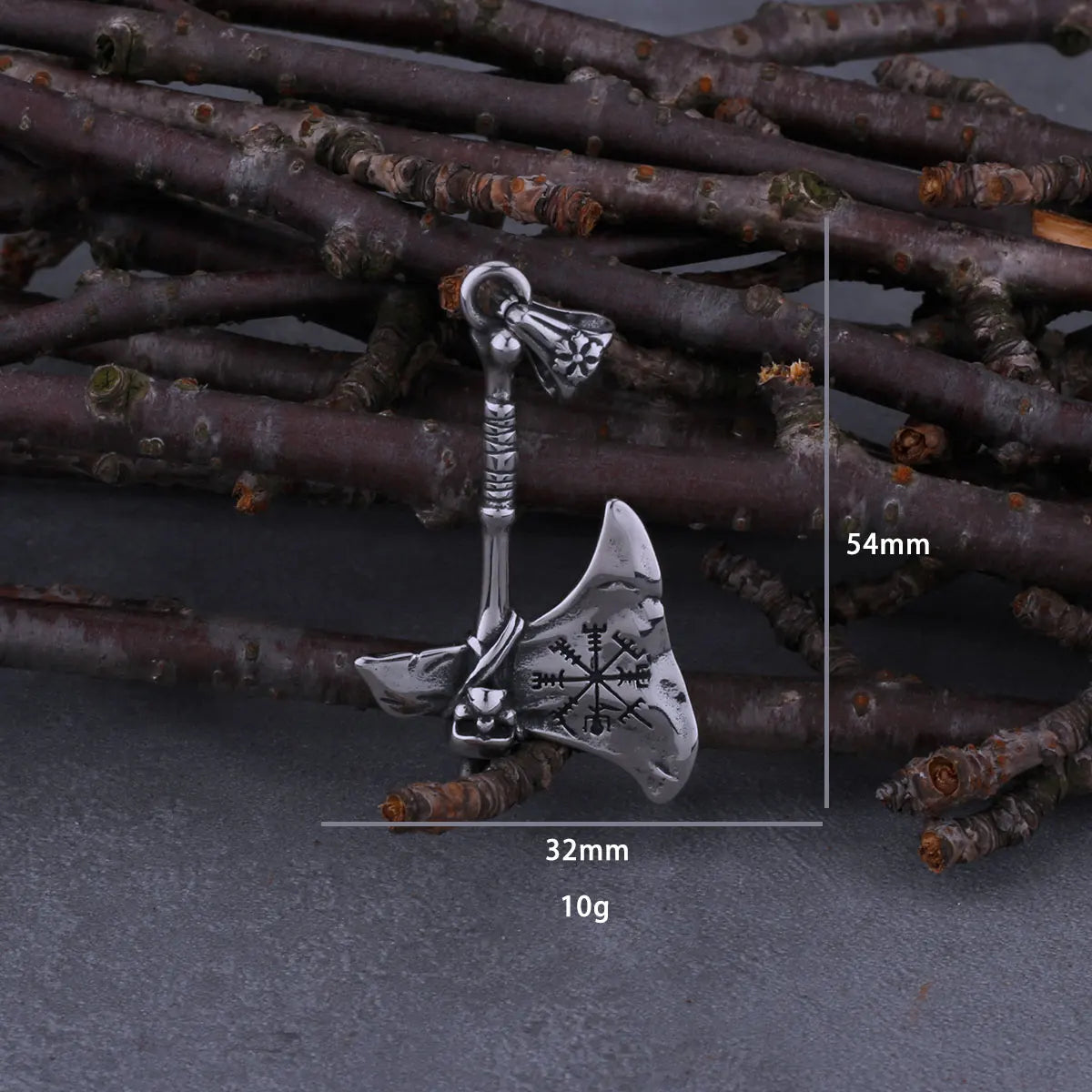 Viking Axe with Vegvisir Stainless Steel Necklace