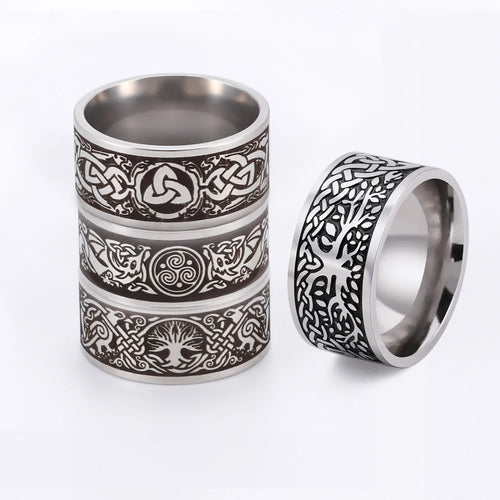 Viking Ring with Norse Knotwork in Steel