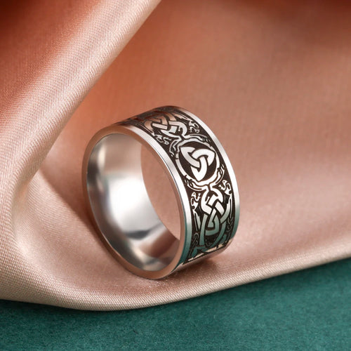 Viking Ring with Norse Knotwork in Steel