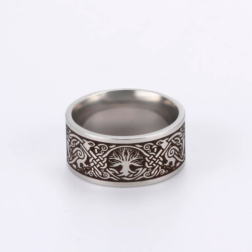 Viking Ring with Norse Knotwork in Steel