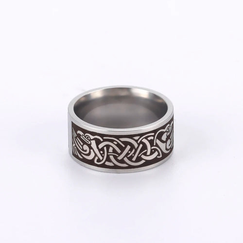 Viking Ring with Norse Knotwork in Steel