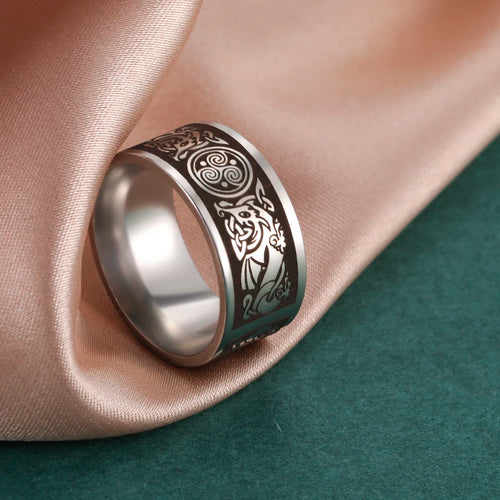 Viking Ring with Norse Knotwork in Steel