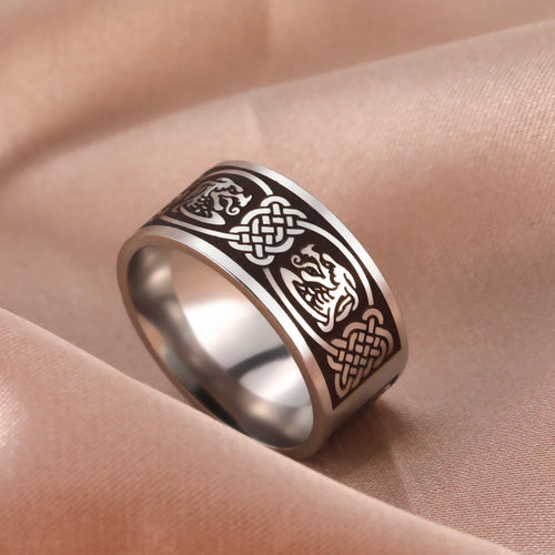 Viking Ring with Norse Knotwork in Steel