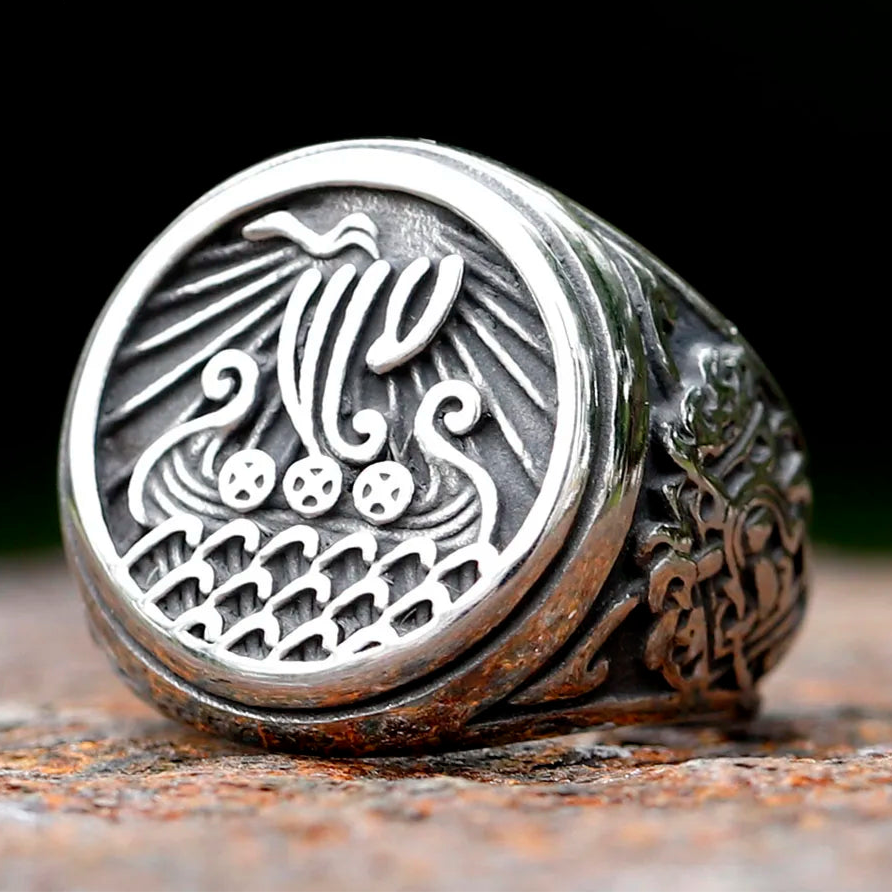 Viking Ship Drakar Stainless Steel Ring