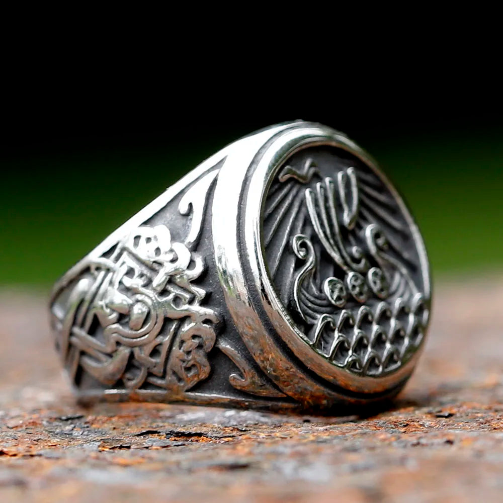 Viking Ship Drakar Stainless Steel Ring