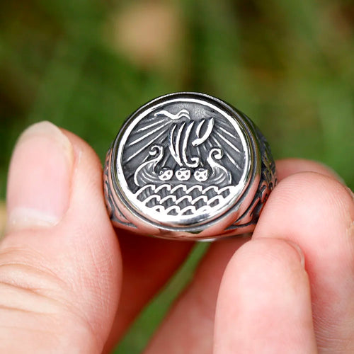 Viking Ship Drakar Stainless Steel Ring