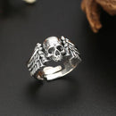 Winged Skull 925 Sterling Silver Adjustable Ring