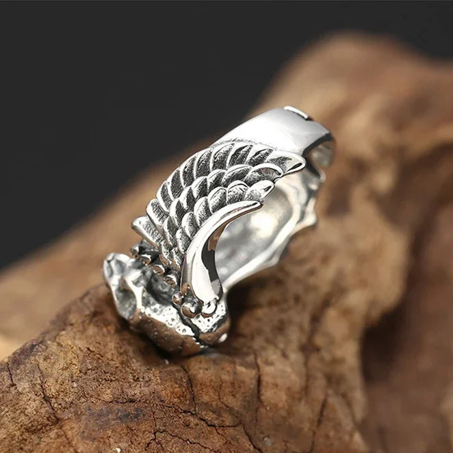 Winged Skull 925 Sterling Silver Adjustable Ring