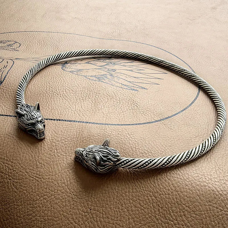 Wolf Torc Necklace Geri and Freki Wolves of Odin