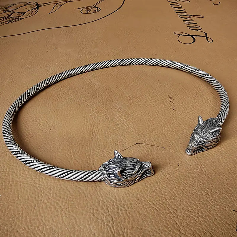 Wolf Torc Necklace Geri and Freki Wolves of Odin