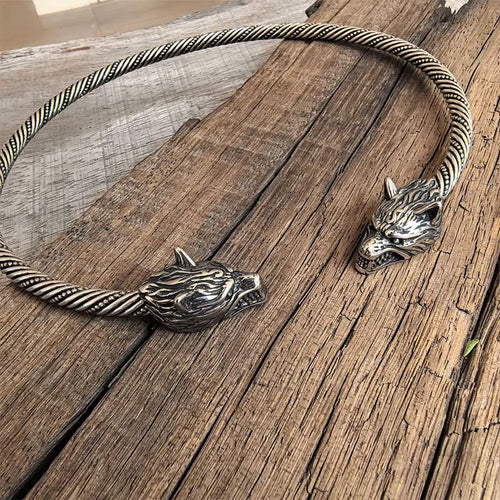 Wolf Torc Necklace Geri and Freki Wolves of Odin