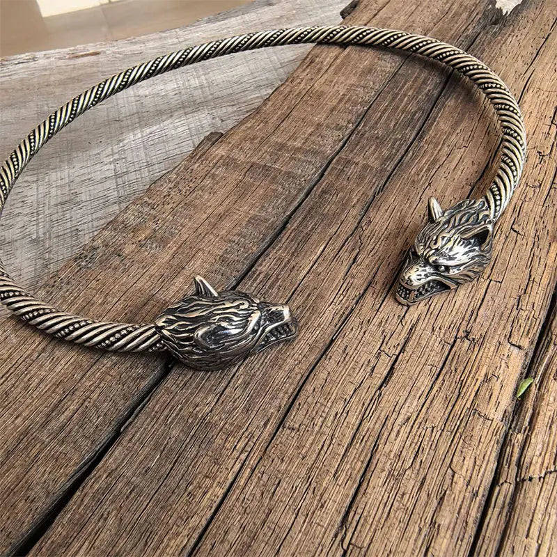 Wolf Torc Necklace Geri and Freki Wolves of Odin