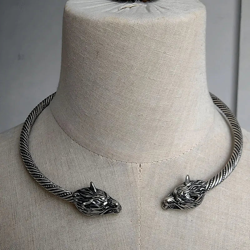 Wolf Torc Necklace Geri and Freki Wolves of Odin